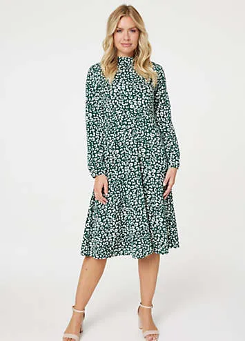 Green Leopard Print High Neck Tea Dress by Izabel London | Look Again