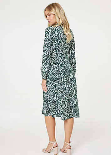 Green Leopard Print High Neck Tea Dress by Izabel London | Look Again