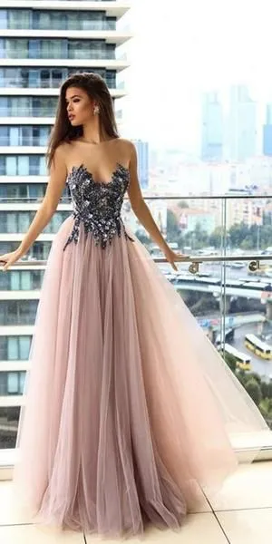 Grey/Gray Unique Tulle Prom Dress Long