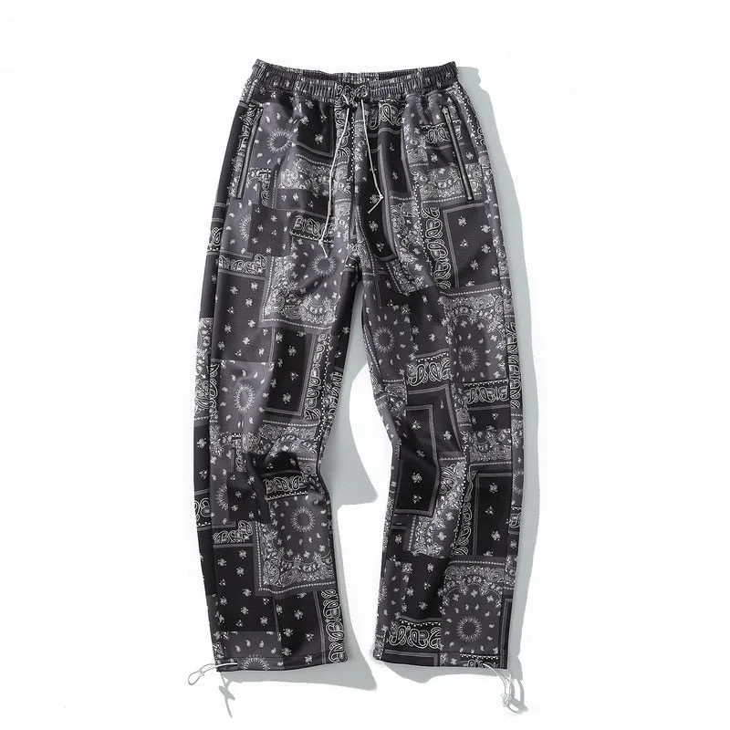 Hip Hop Sweatpants Printed Patchwork Men Straight Pants Casual Clothing Retro Legged Trousers