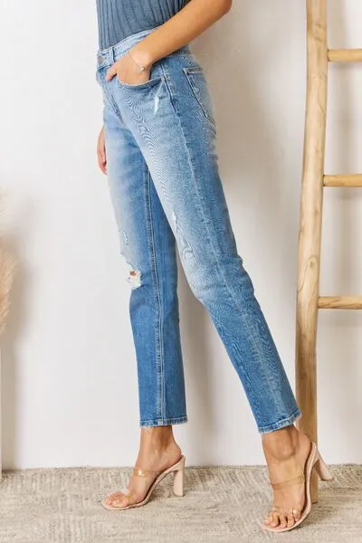 Josephine High Rise Distressed Slim Straight Jeans