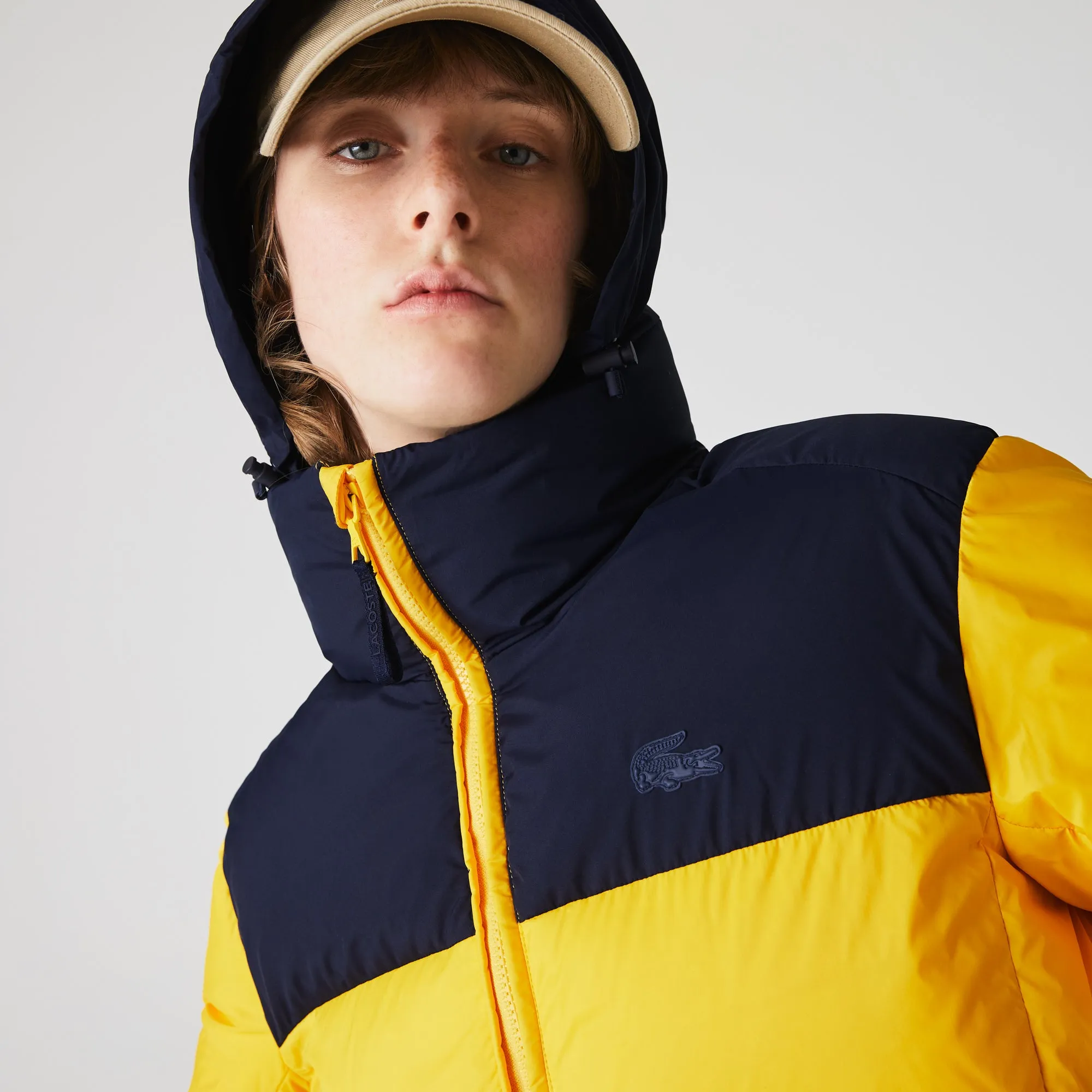 Lacoste BF2460  Women's Puffer Coat, Navy /  Yellow