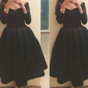 Long Sleeve Black off shoulder Simple V-neck formal homecoming prom dress,BD0033