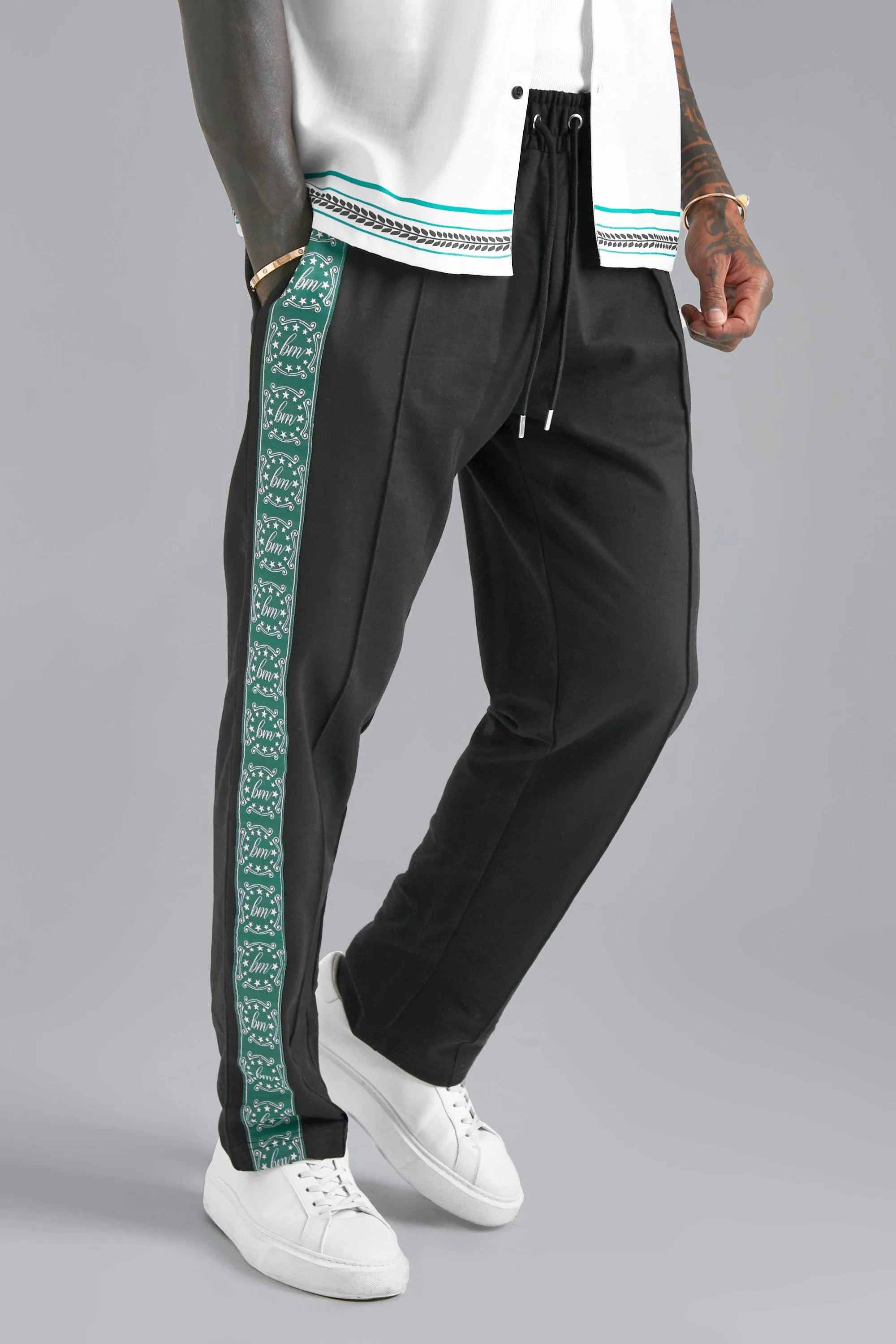 Loopback Wide Leg Jacquard Tape Jogger