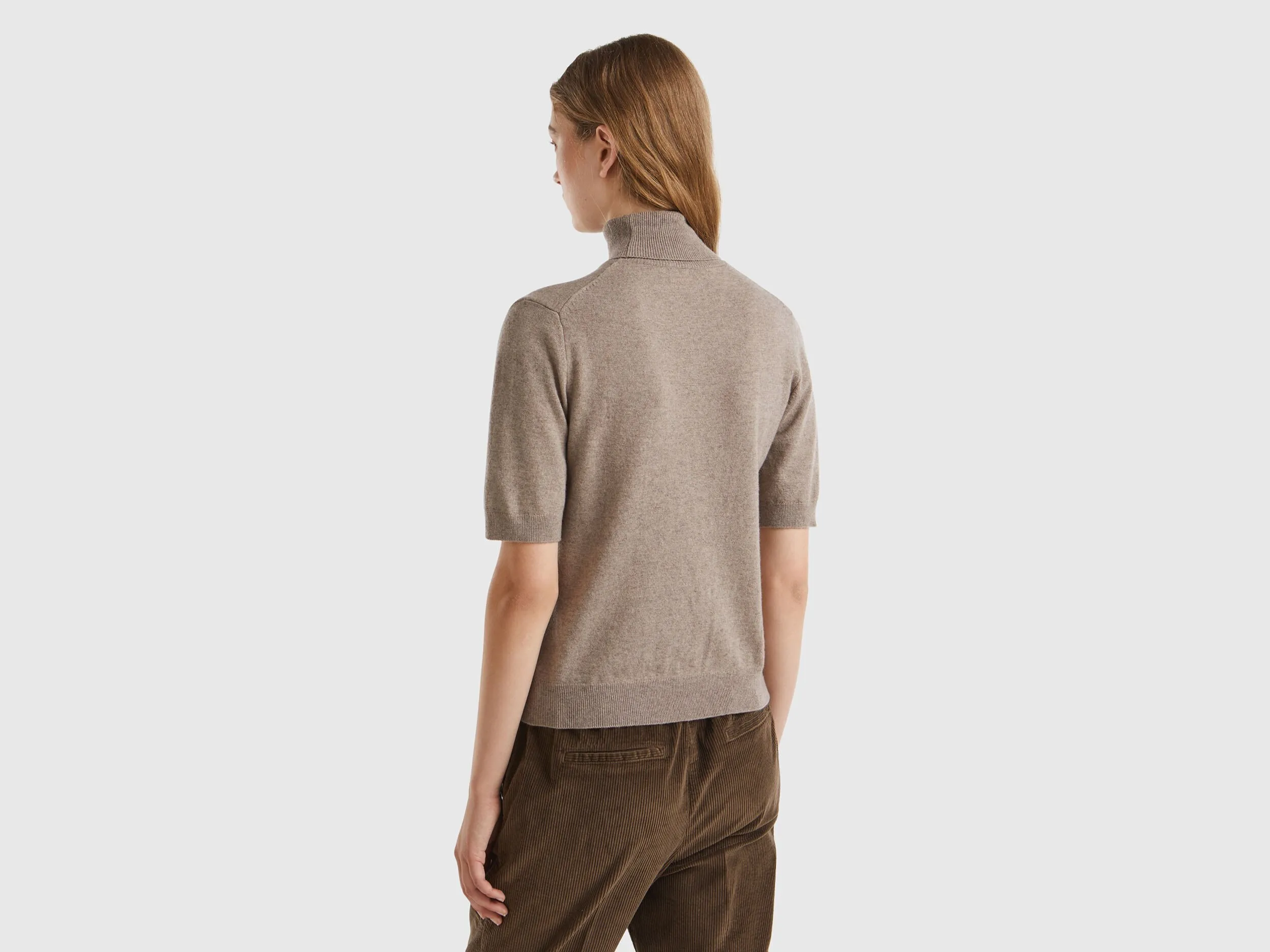 Marl brown short sleeve turtleneck in cashmere blend - Brown | Benetton