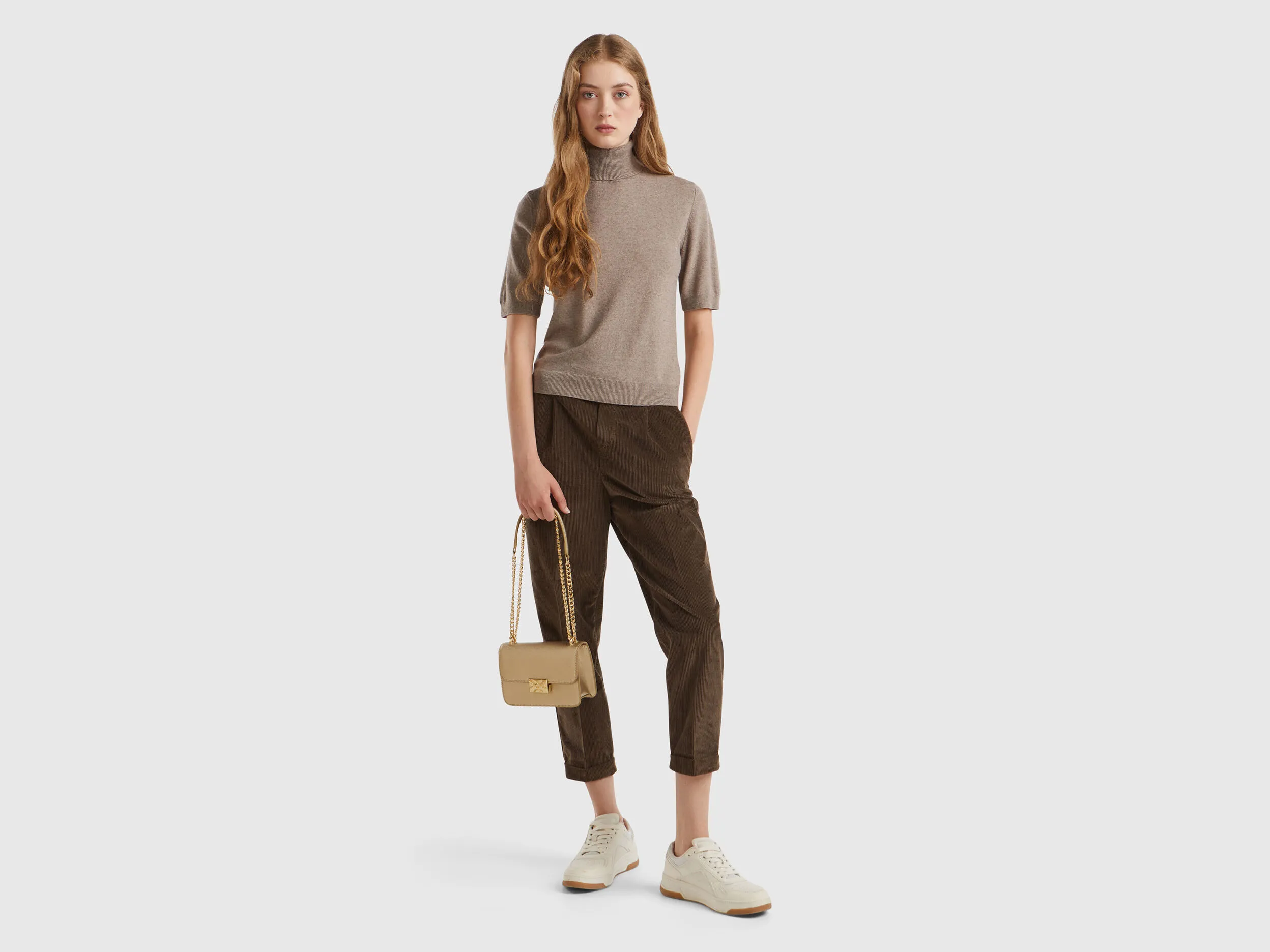 Marl brown short sleeve turtleneck in cashmere blend - Brown | Benetton