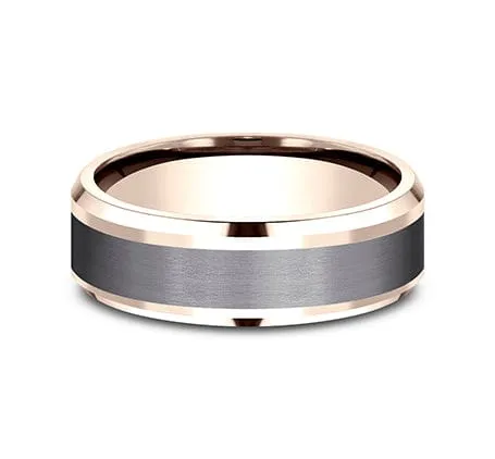 Men's Wedding Band, 7MM 14K Rose Gold and Grey Tantalum