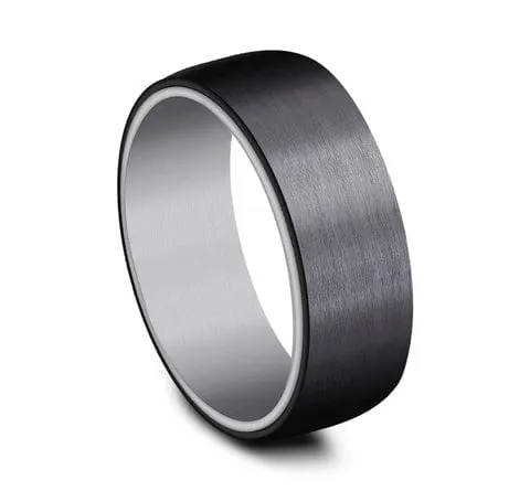 Men's Wedding Band, 8MM Grey Tantalum and Black Titanium Comfort Fit