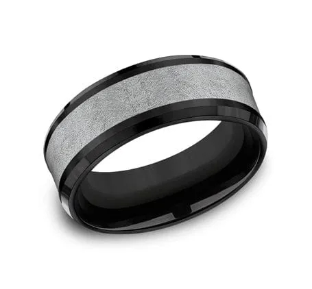 Men's Wedding Band, 8MM Grey Tantalum and Black Titanium