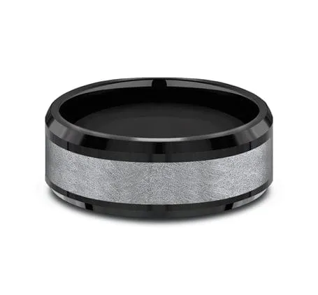 Men's Wedding Band, 8MM Grey Tantalum and Black Titanium