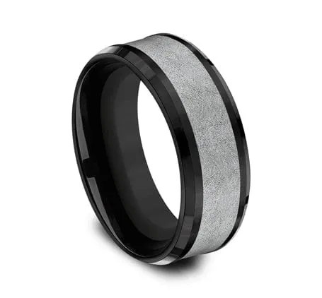 Men's Wedding Band, 8MM Grey Tantalum and Black Titanium