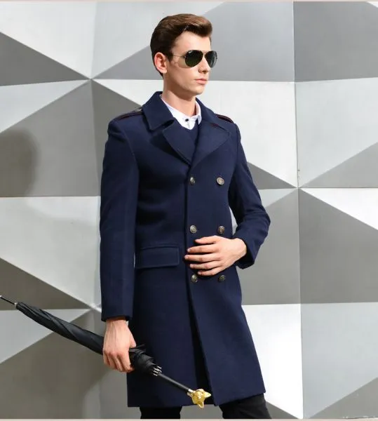 Men's Long Officer coat Slim Fit Wool