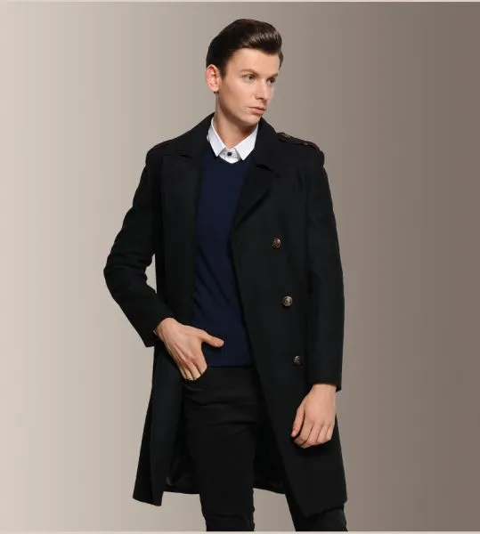 Men's Long Officer coat Slim Fit Wool