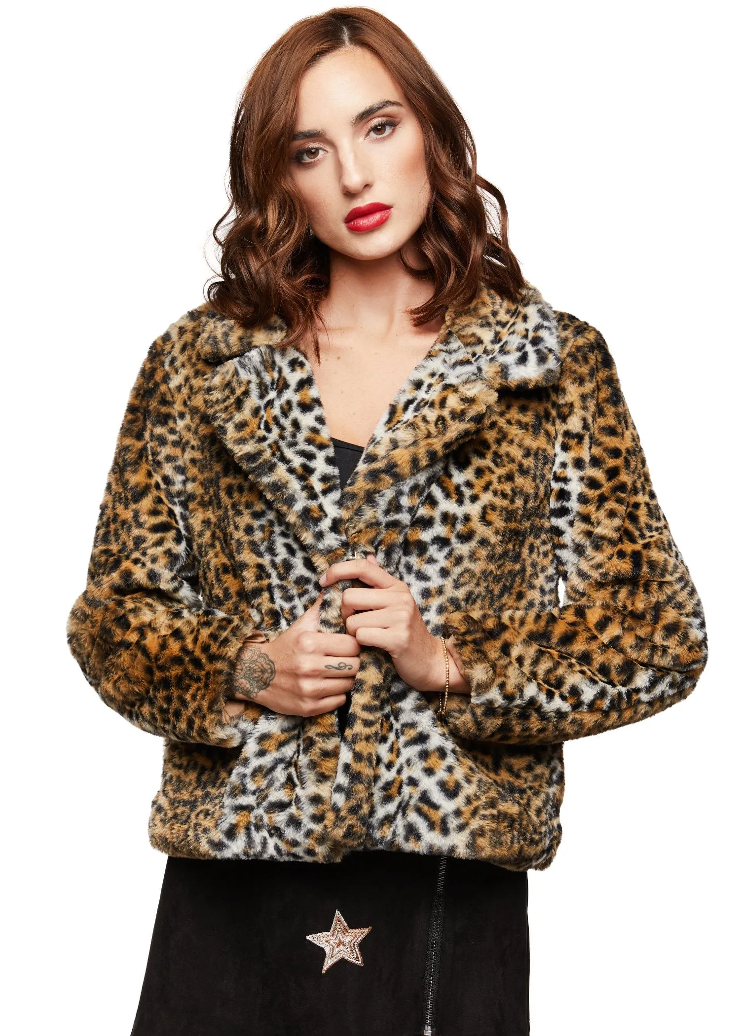 Meow Leopard Animal Print Faux Fur Plush Jacket