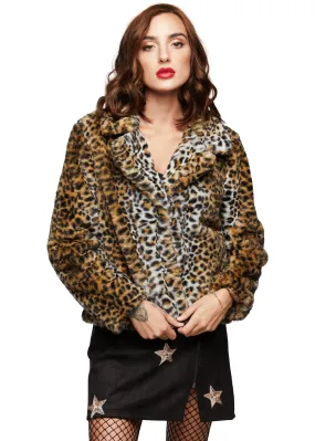 Meow Leopard Animal Print Faux Fur Plush Jacket