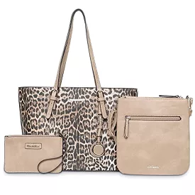 Montana West Fashion 3 pcs Handbag Set Leopard Print Tote Bag Conceal Carry Purse for Women