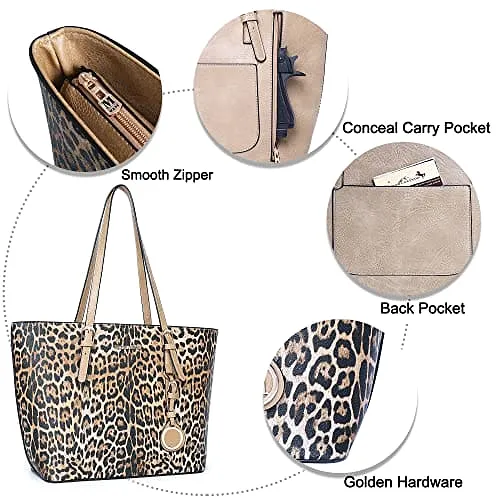 Montana West Fashion 3 pcs Handbag Set Leopard Print Tote Bag Conceal Carry Purse for Women