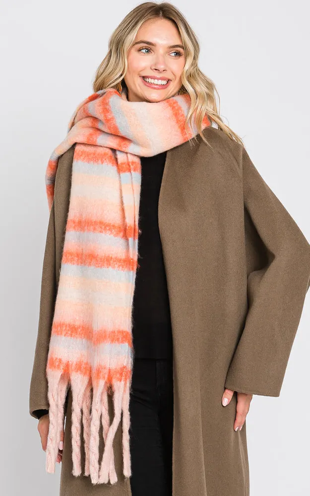 MS0323 MULTI COLOR STRIPE FRINGE OBLONG SCARF