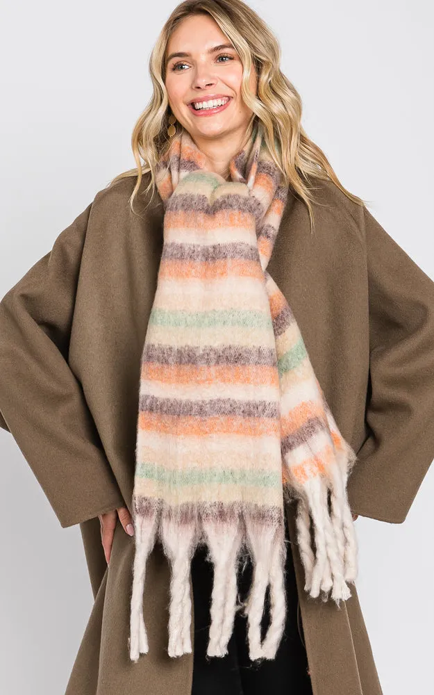 MS0323 MULTI COLOR STRIPE FRINGE OBLONG SCARF