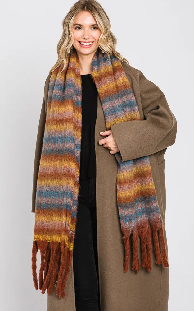 MS0323 MULTI COLOR STRIPE FRINGE OBLONG SCARF