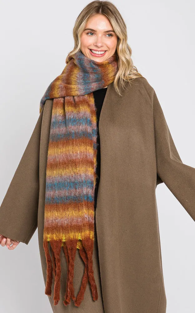 MS0323 MULTI COLOR STRIPE FRINGE OBLONG SCARF