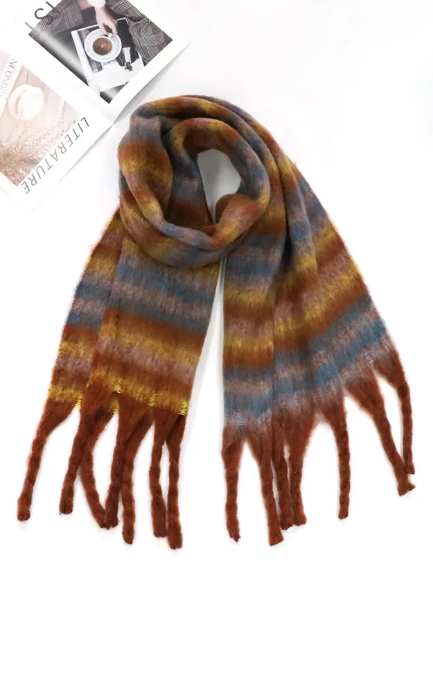 MS0323 MULTI COLOR STRIPE FRINGE OBLONG SCARF