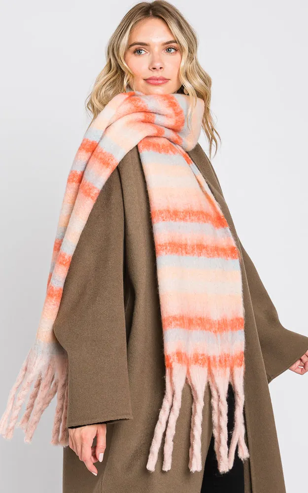 MS0323 MULTI COLOR STRIPE FRINGE OBLONG SCARF