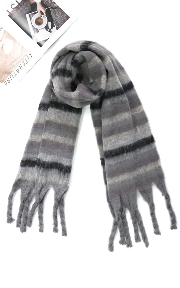 MS0323 MULTI COLOR STRIPE FRINGE OBLONG SCARF