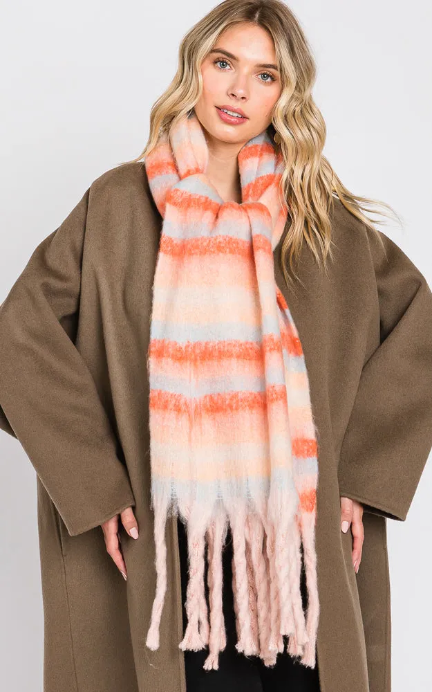 MS0323 MULTI COLOR STRIPE FRINGE OBLONG SCARF