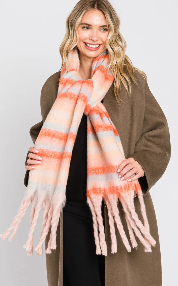 MS0323 MULTI COLOR STRIPE FRINGE OBLONG SCARF