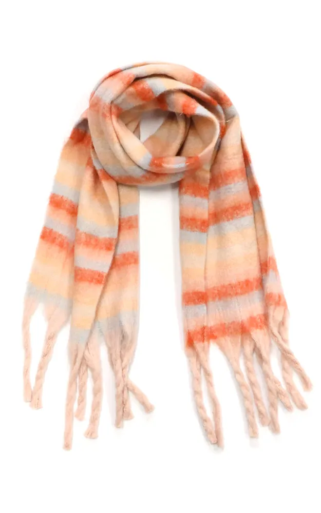 MS0323 MULTI COLOR STRIPE FRINGE OBLONG SCARF