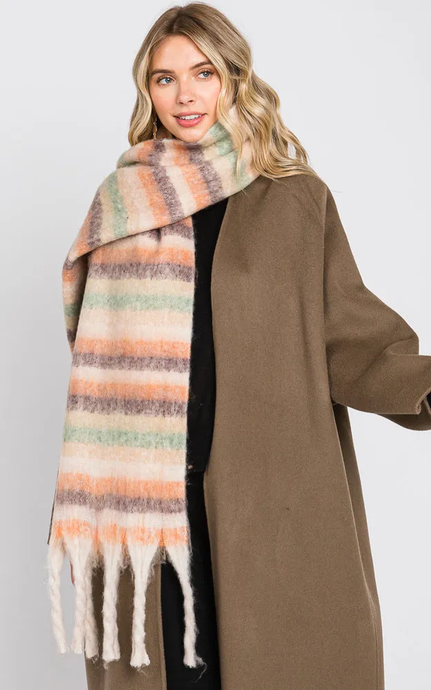 MS0323 MULTI COLOR STRIPE FRINGE OBLONG SCARF