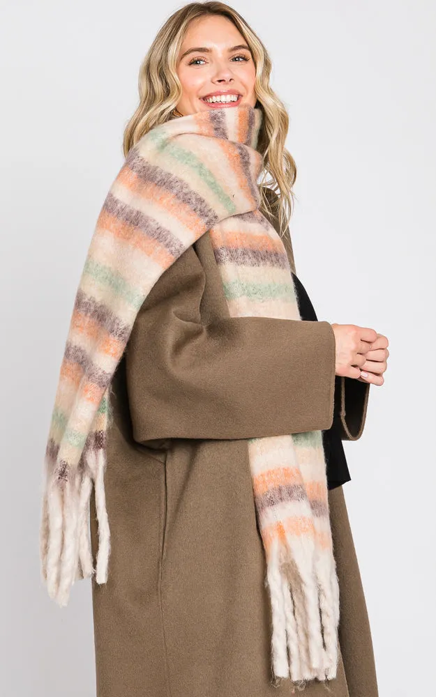 MS0323 MULTI COLOR STRIPE FRINGE OBLONG SCARF