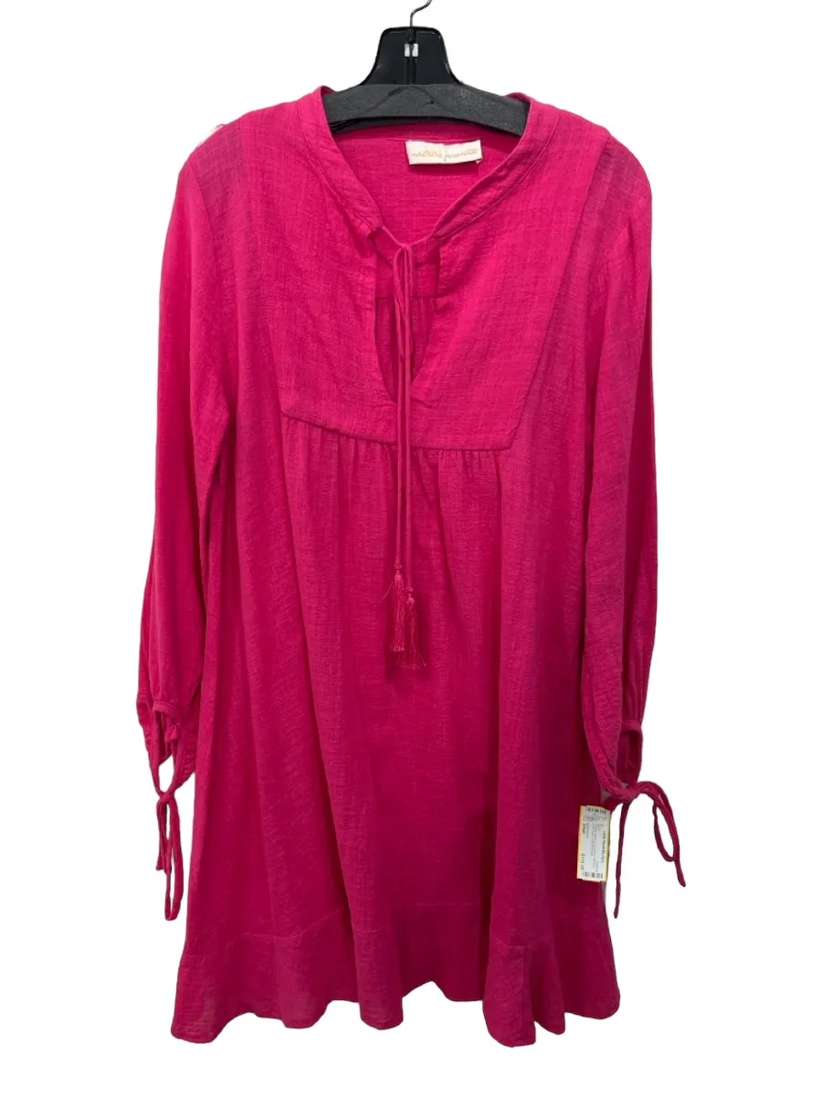 Natalie Martin Size Small Fuschia Cotton Long Sleeve Tie Neck Knee Length Dress