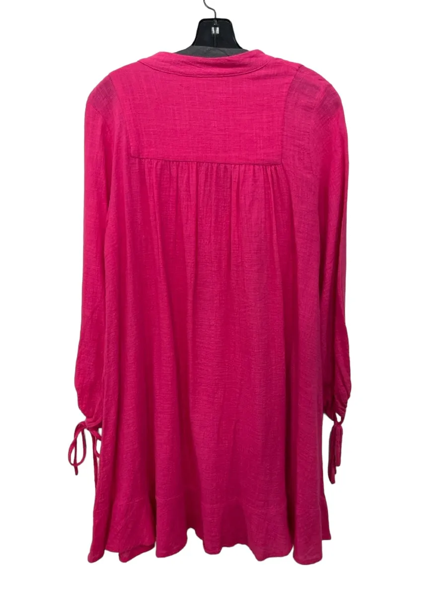 Natalie Martin Size Small Fuschia Cotton Long Sleeve Tie Neck Knee Length Dress