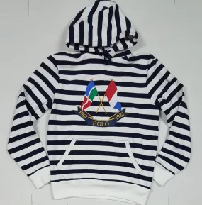 New Polo Ralph Lauren White/Navy Cross Flag Stripe Hoodie