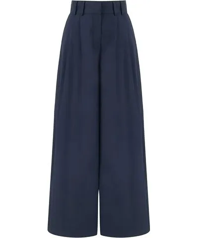 Nocturne Women's Pleated Wide Leg Pants - Navy Blue