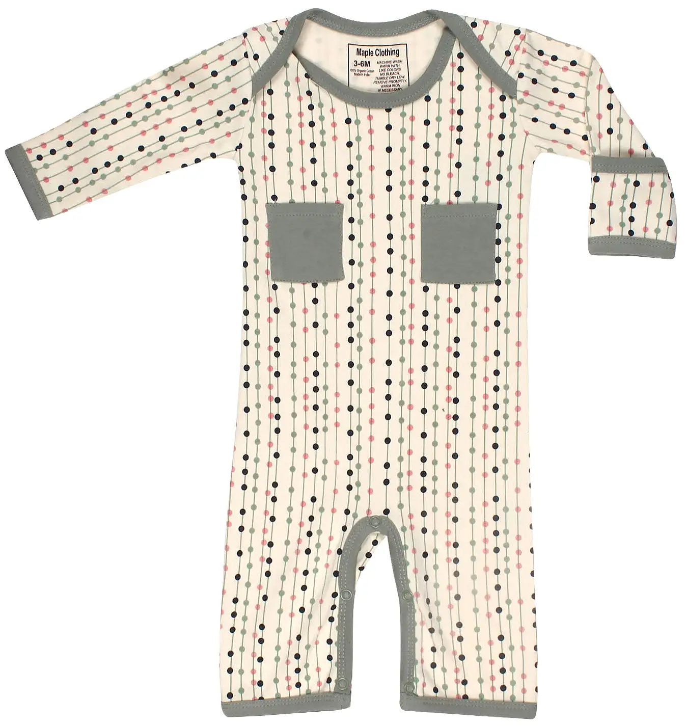 Organic Cotton Baby Romper Jumpsuit GOTS Certified (Stripes-Dots)