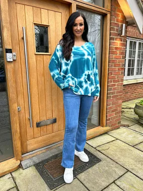 Petrol Blue V Neck Tie Dye Knit Sandra