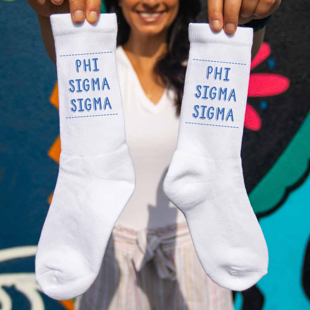 Phi Sigma Sigma Crew Socks with Phi Sigma Sigma Name in Sorority Colors