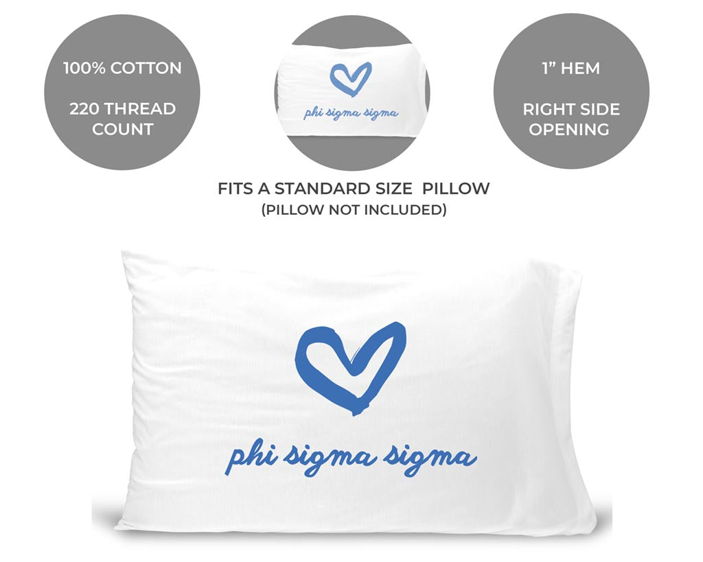 Phi Sigma Sigma Sorority Name with Heart Design on Printed Pillowcase