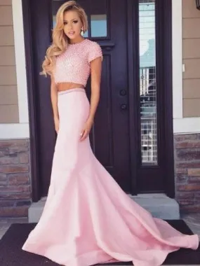 Pink Prom Dress Long Prom Dress Two Piece Prom Dress MA133