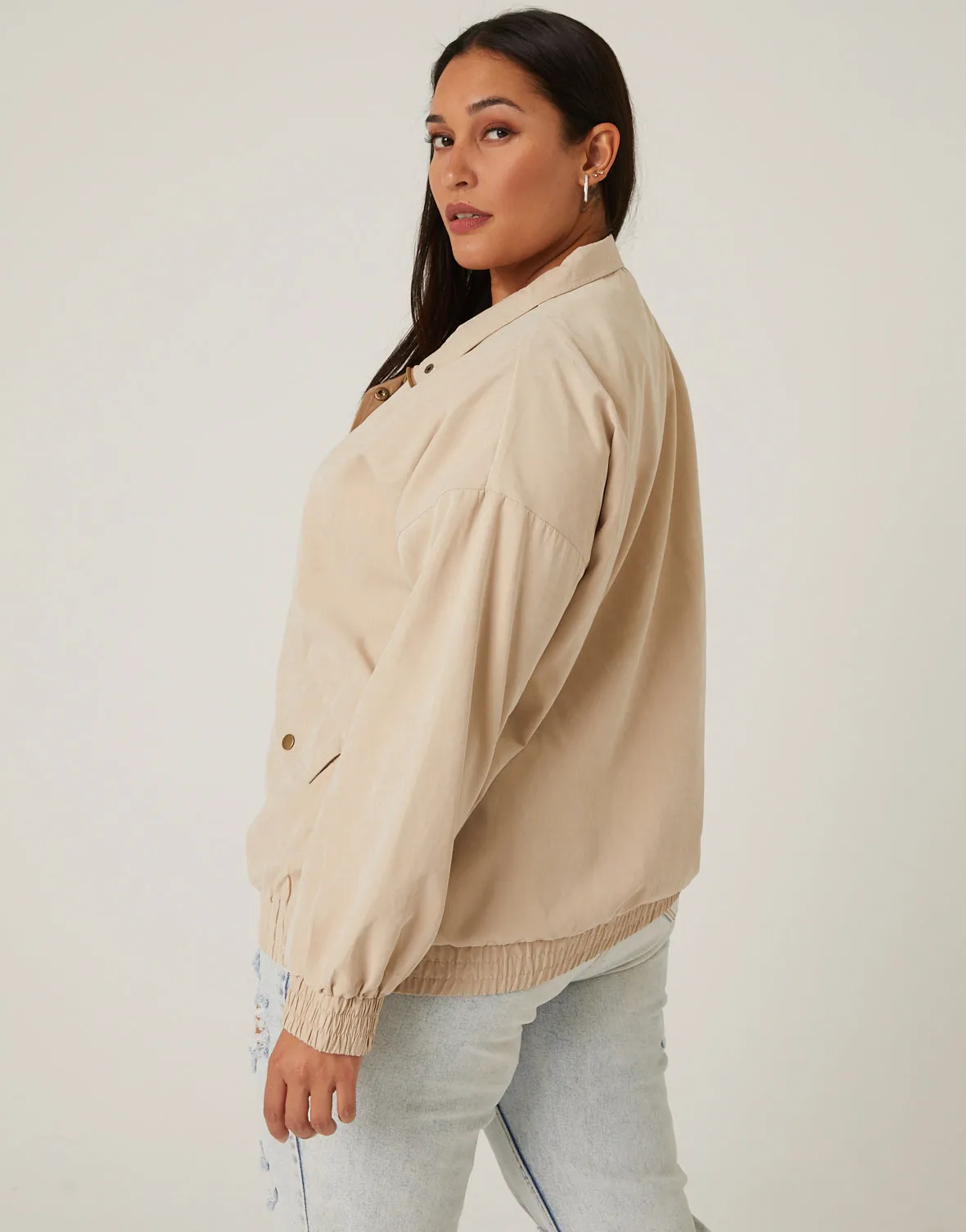 Plus Size Faux Suede Lightweight Jacket