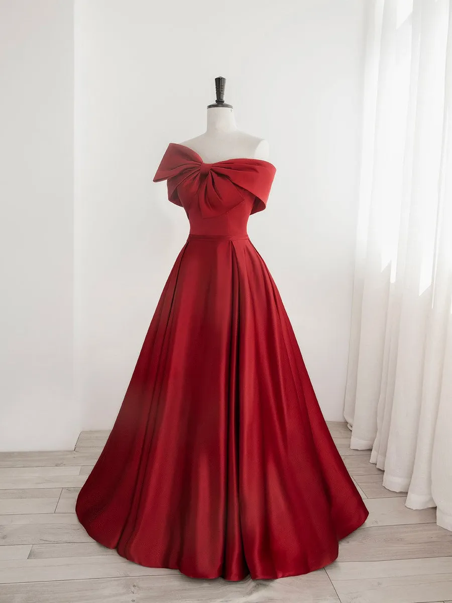 Red Sweetheart Long Prom Party Dress, Red Formal Dress with Bow