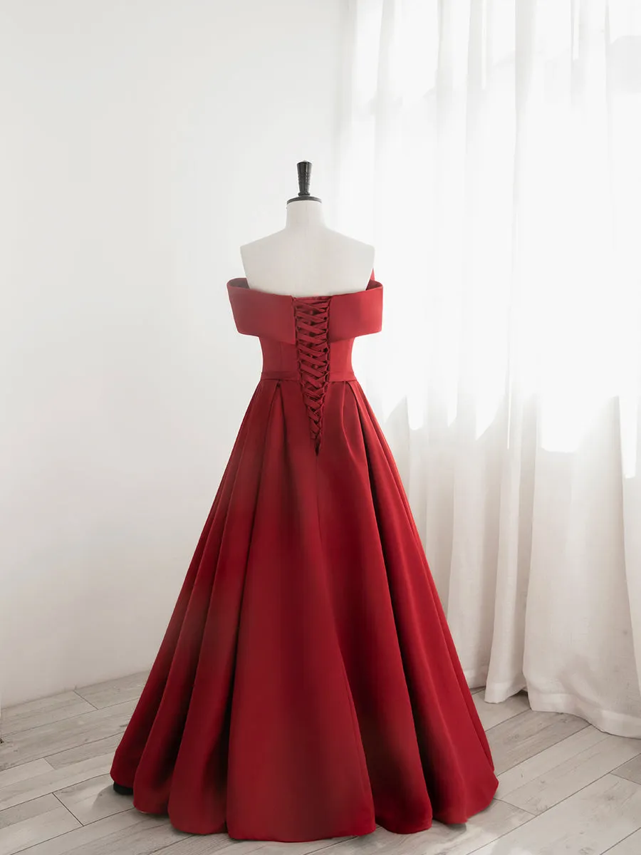 Red Sweetheart Long Prom Party Dress, Red Formal Dress with Bow