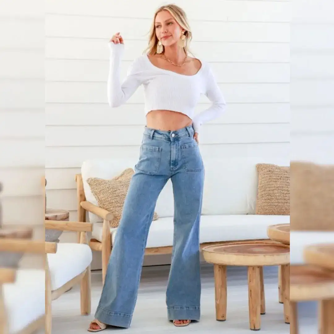 Sailor Wide Leg Pocket Jeans - Light Blue