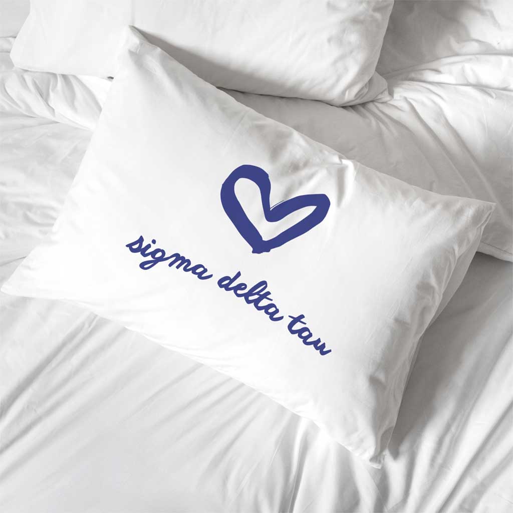 Sigma Delta Tau Sorority Name with Heart Design on Printed Pillowcase