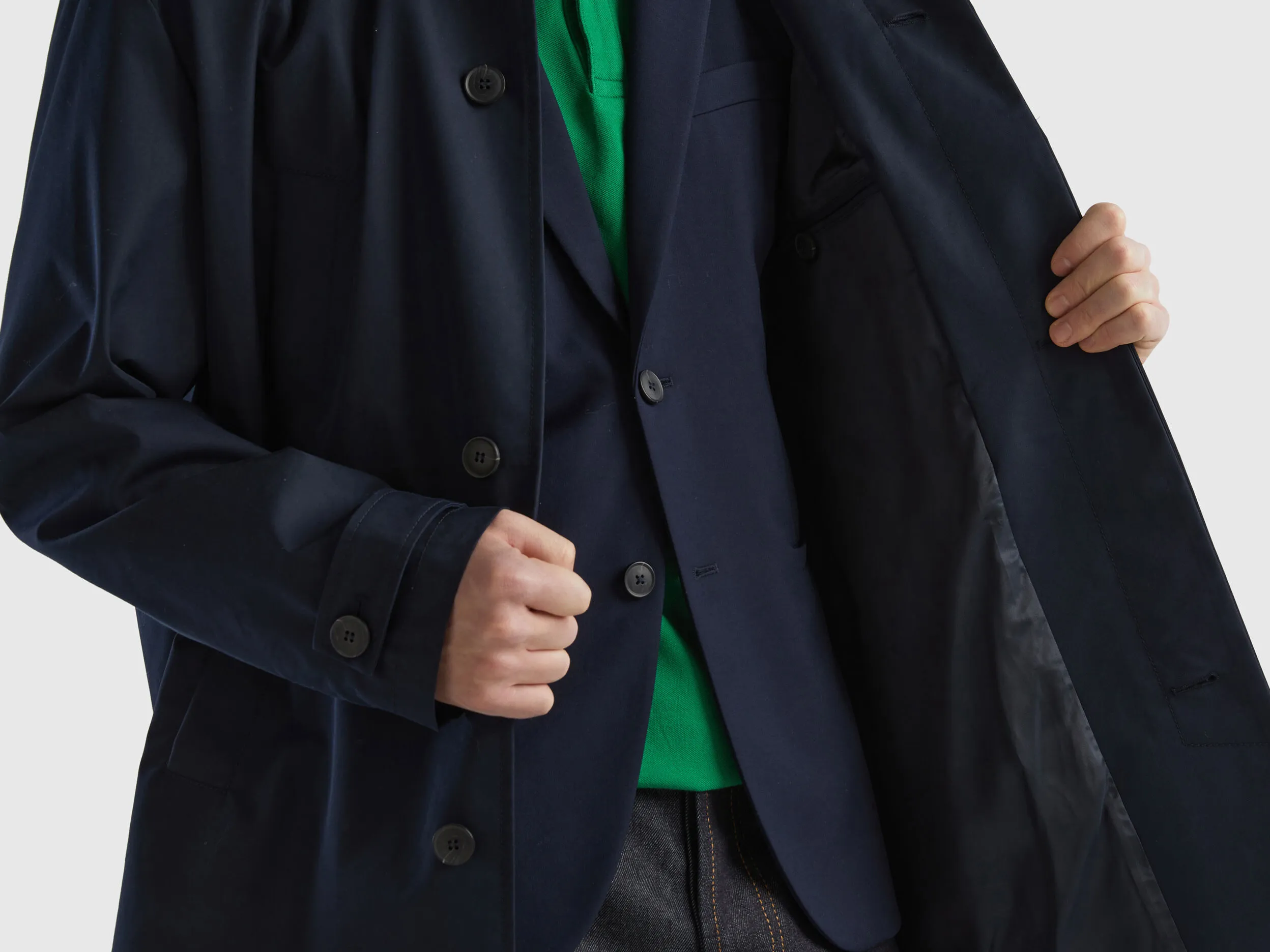 Single-breasted lined coat - Dark Blue | Benetton