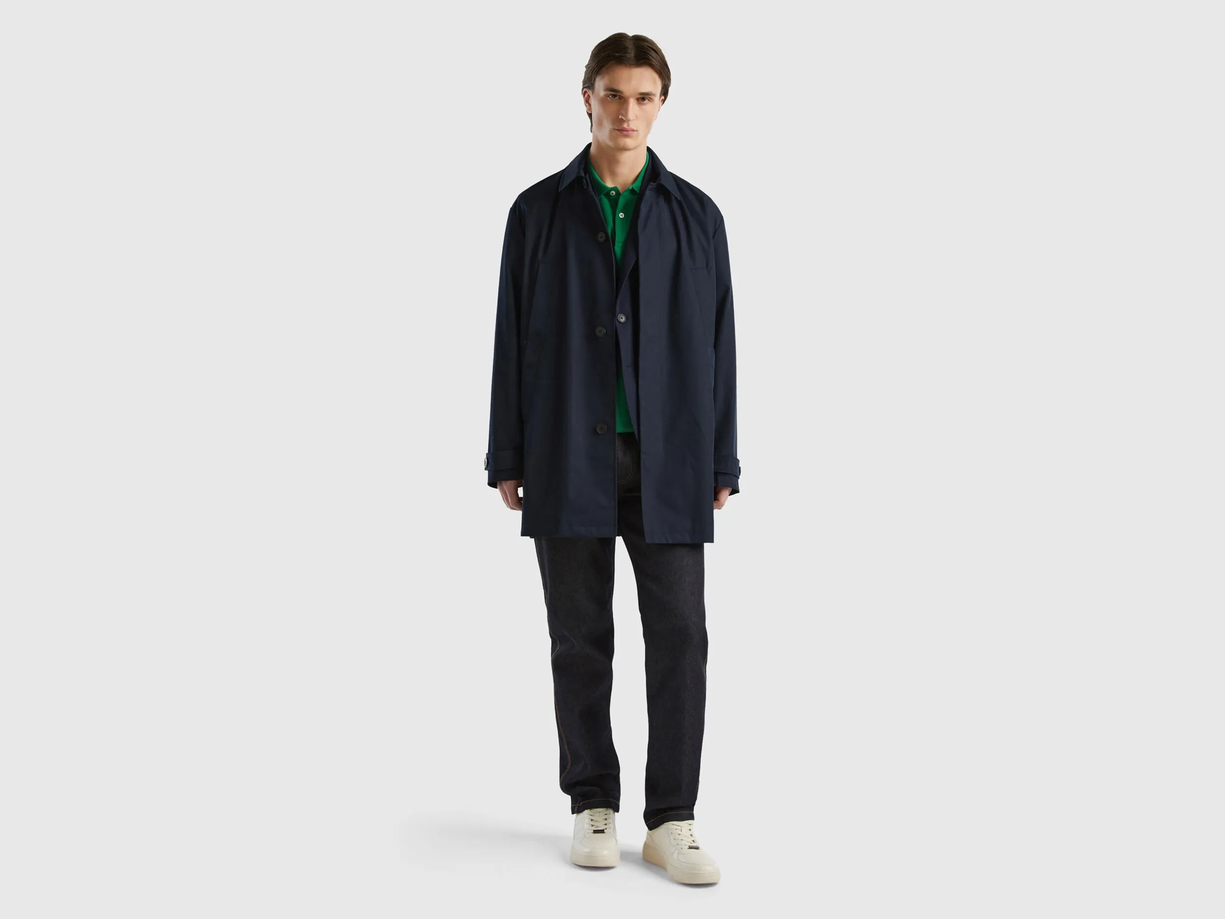 Single-breasted lined coat - Dark Blue | Benetton