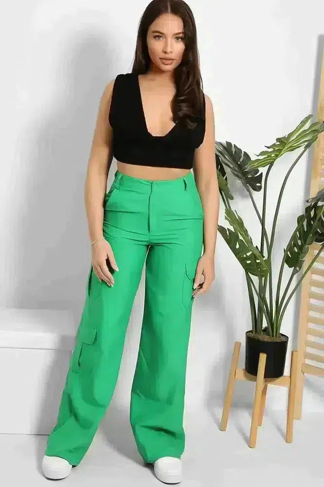 Skinny Fit Wide Leg Cargo Trousers